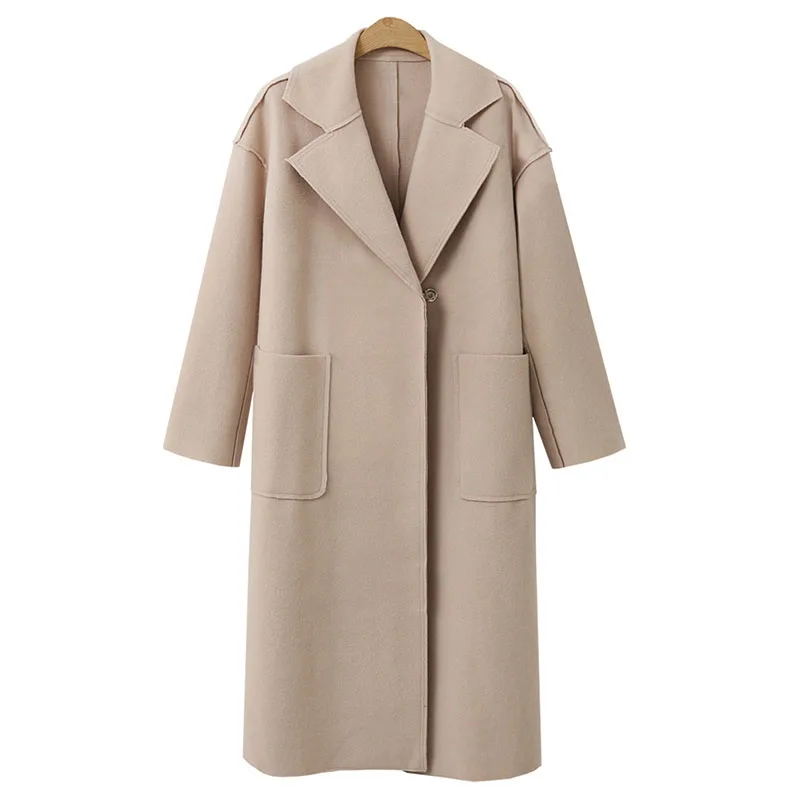 

Autumn and Winter New European and American Loose Solid Color Cashmere Coat Street Hipster Jacket Female Long Section