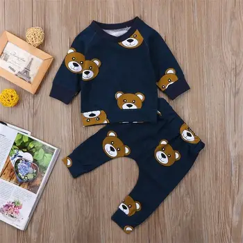 

Newborn Infant Kids Boy Girl Baby Clothes Bear Outfit T-shirt Top+Long Pants Set