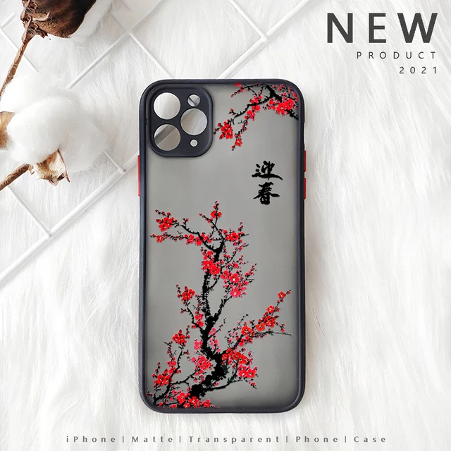 Plum Blossom Flower Iphone 13 12 XS 11 Pro Max Mini Chinese Style Painting Case for  X XR SE2020 7 8 Plus Red Floral Design Case A4
