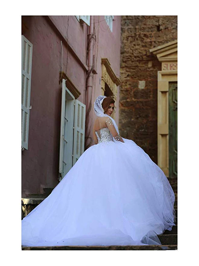 Арабское винтажное свадебное платье с длинным рукавом с лифом сердечком с отделкой из бус и страз кружева вверх развертки бальное платье для процессии свадебное платье