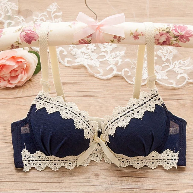 Girls Bra For Push Up Seductive Lace Lingerie With Bow-knot Small