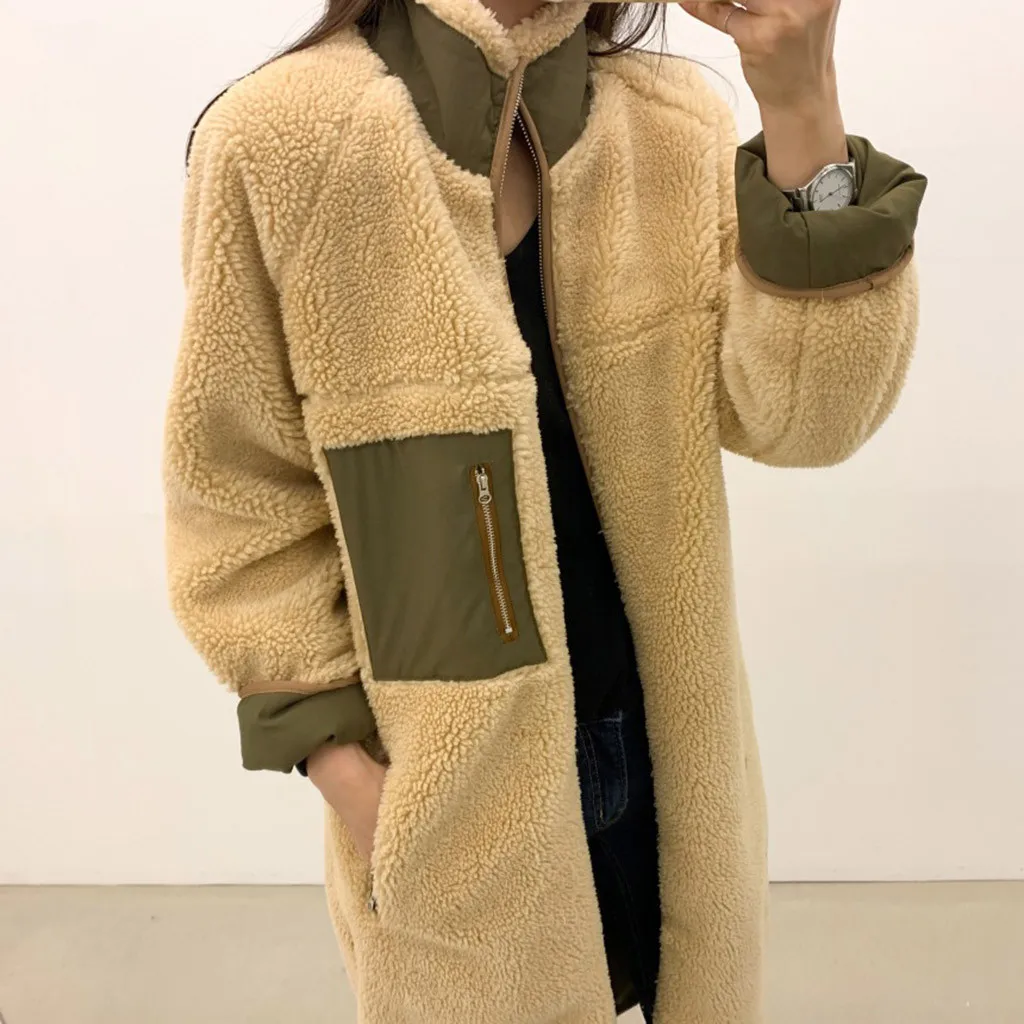 Chaquetas mujer зимнее женское пальто из овечьей шерсти с бархатным воротником, куртка на молнии и цветной Длинный плащ abrigos mujer casacos