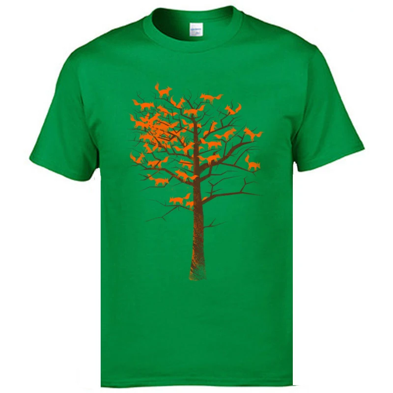 Blazing_Fox_Tree_8331 Graphic Simple Style T-shirts Round Collar Pure Cotton T Shirt for Men Tee Shirts April FOOL DAY Blazing_Fox_Tree_8331 green