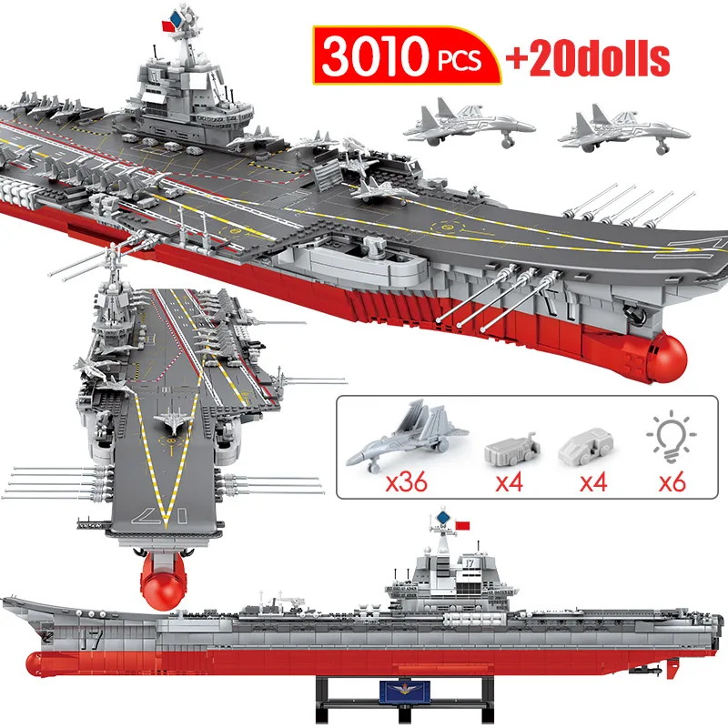 

3010PCS WW2 Military Navy Aircraft Carriers Building Blocks For Legoing Warship Cruiser City Police Figures Bricks Toys for Boys