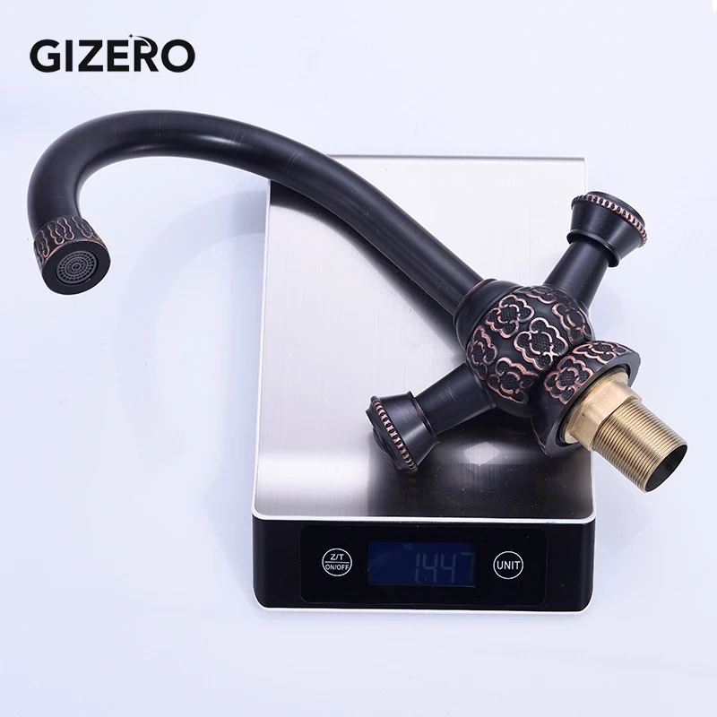 GIZERO черные бронзовые смесители с двойной ручкой медный резной кран для раковины 360 градусов Носик сушильный смеситель краны GI160