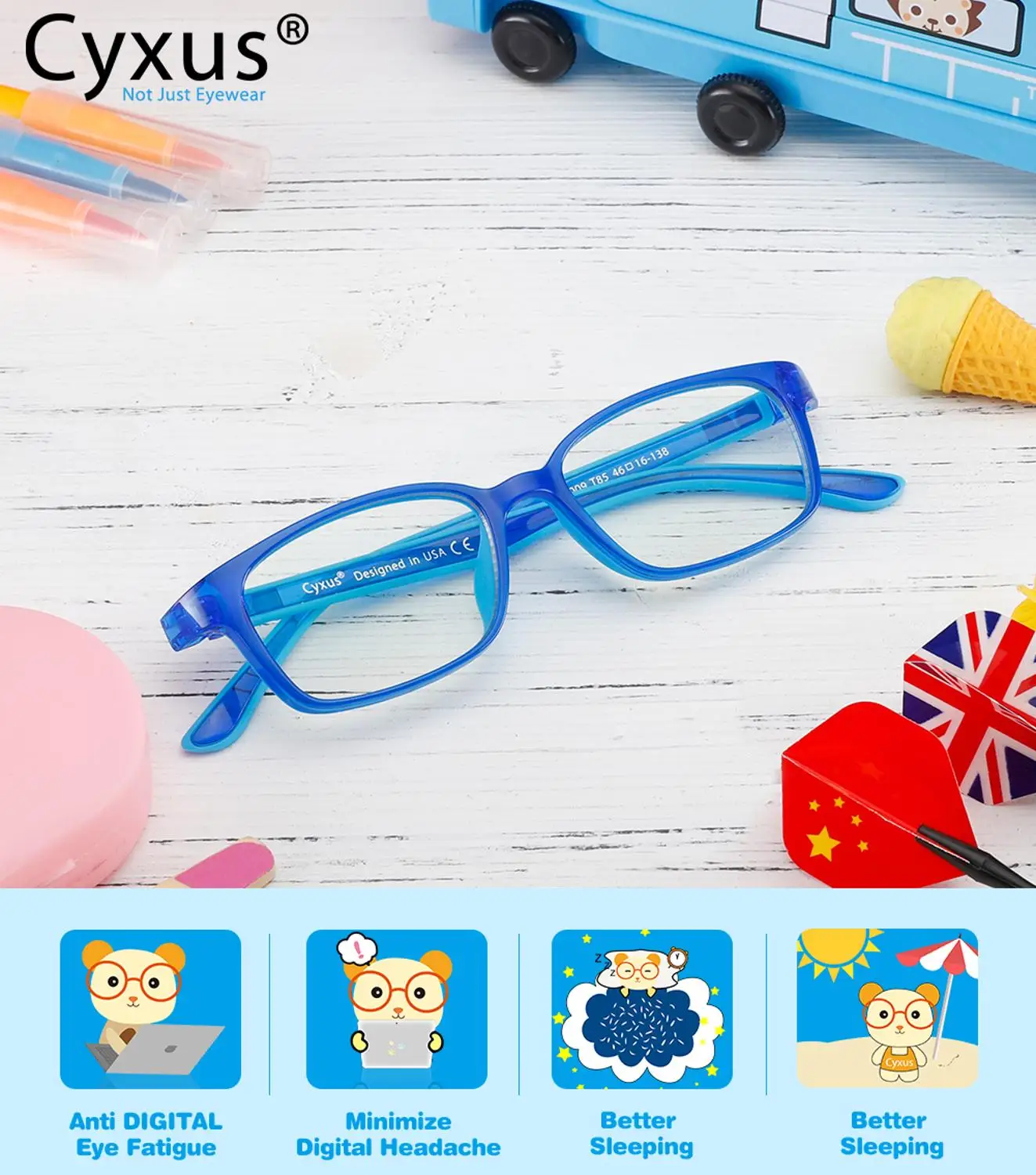 

Cyxus Anti Blue Light Glasses for Kids Computer Glasses TR90 BPA-Free Silicone Frame For Boys/Girls Ages 3~12 -6009