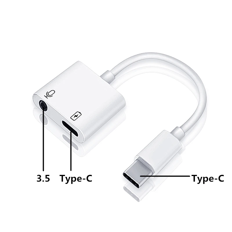 Usb type C к type-C+ 3,5 мм или двойной сплиттер type-C Кабель-адаптер для huawei Google наушники AUX конвертер 3A Быстрая зарядка - Цвет: Type-C 3.5 White