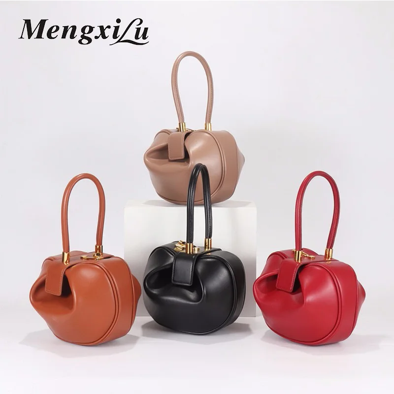 

Mengxilu Dumplings Wonton Tote Bags Europe and the United States Retro Genuine Leather handbags Fashion Pack French Niche Design