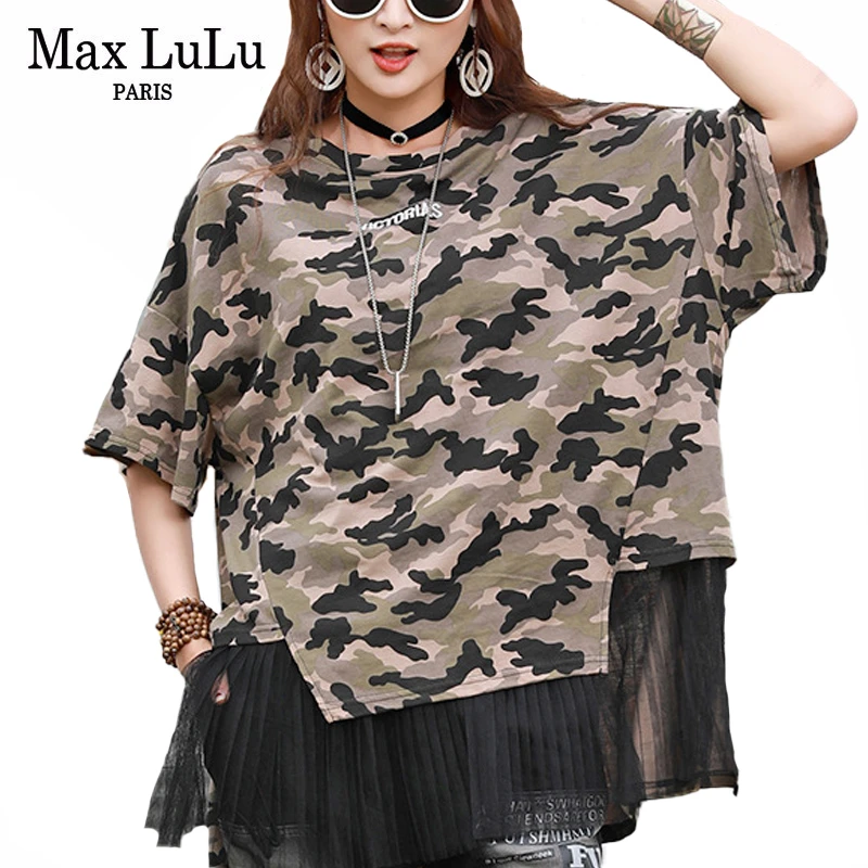 Max LuLu/Новинка 2020, модные топы в Корейском стиле, женские летние футболки, женские камуфляжные футболки, кружевная Лоскутная Женская одежда Max LuLu/Новинка 2020, модные топы в Корейском стиле, женские летние футболки, женские камуфляжные футболки, кружевная Лоскутная Женская одежда