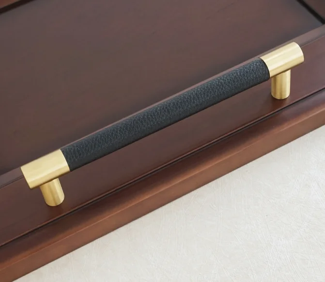 E handle 3,7" 5" 6," 8,8" 1" черные кожаные медные мебельные ручки ручка ящика для шкафа дверная Потяните ручки для шкафа фурнитура - Цвет: E handle