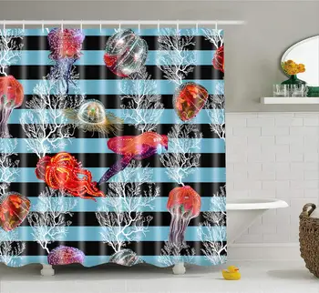 

3D Seas And Oceans Fish And Coral Extra Long Underwater Shower Curtain Mat Set Waterproof Bathroom Fabric For Bathtub Decor
