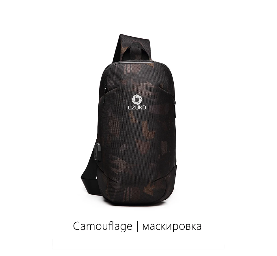 OZUKO, новинка, мужские сумки через плечо с защитой от кражи, модные мужские 9,7 дюймов, iPad, сумка через плечо, зарядка через usb, водонепроницаемая, слинг, нагрудная сумка