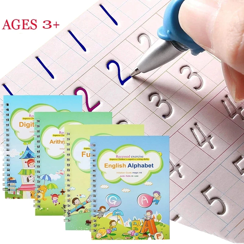 4-libri-quaderno-per-bambini-scrivere-a-mano-pratico-libro-riutilizzabile-libri-magici-per-calligrafia-scrivere-libro-inglese-lettera-disegno-set