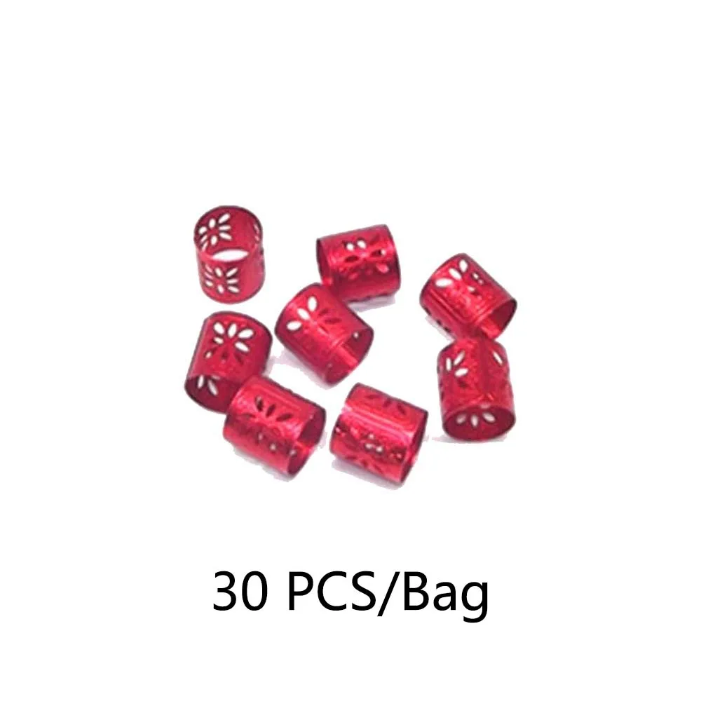 red 30 шт. волосы Dread косы бусины регулируемые манжеты заколки для волос Аксессуары Металлическая Трубка кольцевой замок инструмент для укладки Шарм ювелирные изделия - Цвет: red