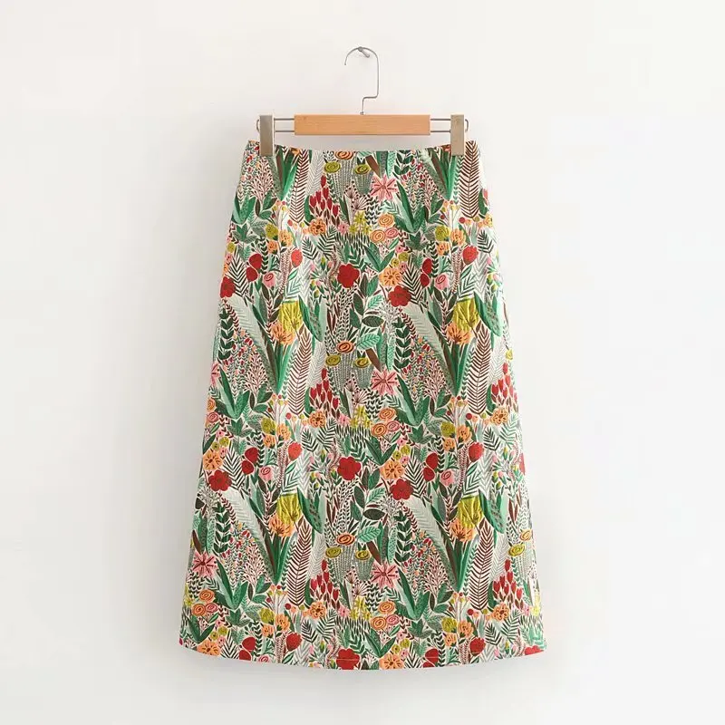 

Recruit Floral-Print Skirt Straight-Cut Hong Kong Style 2019 New Style Young-Style High-waisted INS Super Fire Skirt