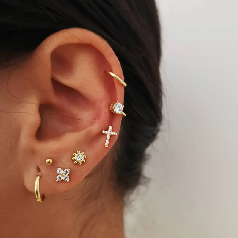 

7 Pcs/set Women Earring Crystal Cross Geometry Beads Gold Stud Earrings Set Bohemian Vintage Jewelry Gift Accessories
