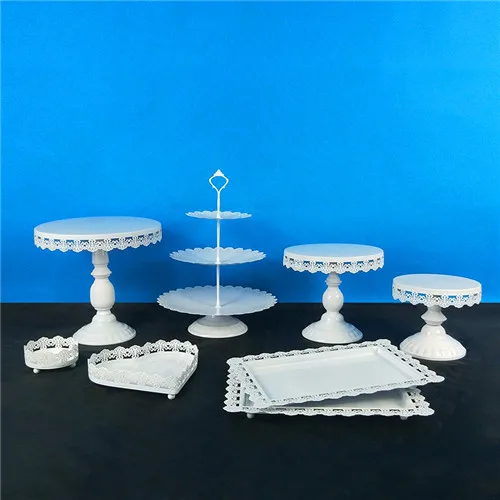 Tobs White Cake Stand Round Metal Cupcake Stand Candy bar Dessert Wedding Party Display Macarons Tray Decoration Tools Bake - Цвет: 8PCS