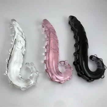 Hippocampus Shape G Shape Pyrex Glass Crystal Dildo with Spot Beads Fake Penis Anal Butt Plug Gay Masturbation Box Shipping 2