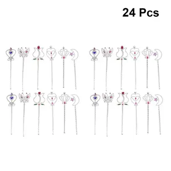

24pcs Plastic Butterfly Wands Rose Magic Wand Heart Design Angel Fairy Stick for Girls Birthday Party Cosplay Wedding Costume