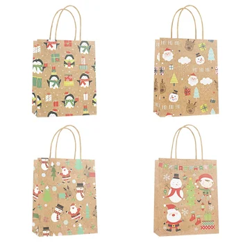 

12PCS Christmas New Year Gift Paper Bags Portable Biscuits Gift Goodies Holders Tote Bags Containers For Xmas Party Home Bakery
