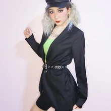 Топы Для джазовых танцев, женское черное пальто, костюм для дискотеки, одежда для выступлений в ночном клубе, наряд для танцев на шесте, одежда для танцоров Gogo DC3139