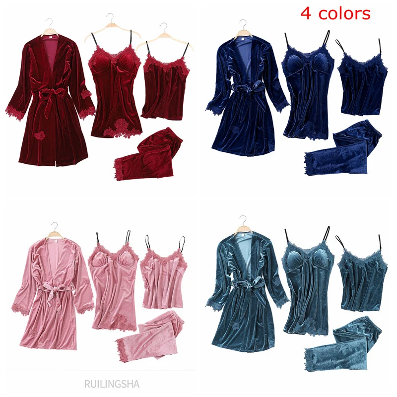 pyjama femme satin 4 pièces - Achat en ligne