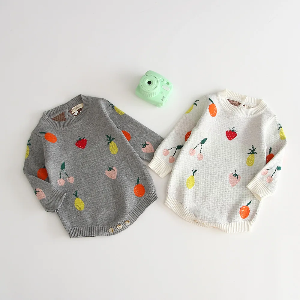 

Autumn Baby Knitted Rompers Sweater Baby Girl Long-sleeve Fruit Knitted Overalls Infant Girl Twin Clothes Baby Girl Romper
