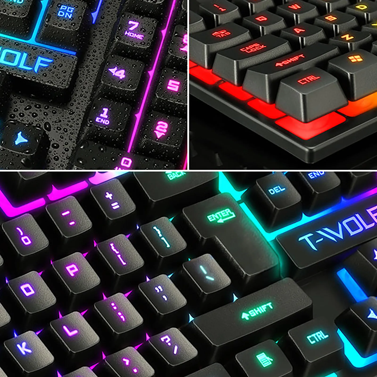 Fashion TF200 Rainbow Backlight Usb Ergonomic Gaming Keyboard and Mouse Set Gaming keyboard Wired Gaming Mouse Kit 104 Keycaps