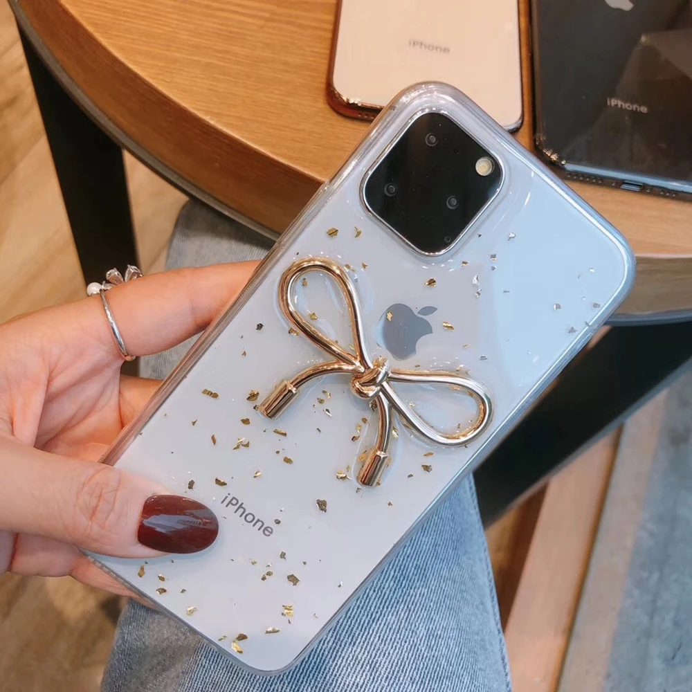 TM Золотой фольга эпоксидный чехол для телефона для iPhone 11 Pro Max Золотой бант мягкий чехол для iPhone XS XR 6 7 8 Plus Прозрачный чехол для мобильного телефона - Цвет: TM