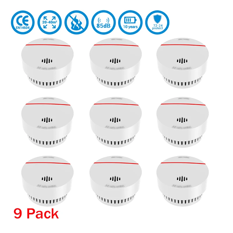 

CPVan 9pcs/Lot wireless smoke detector CE Certified EN14604 10 yr smoke alarm alarm fire for home security Photoelectric Sensor