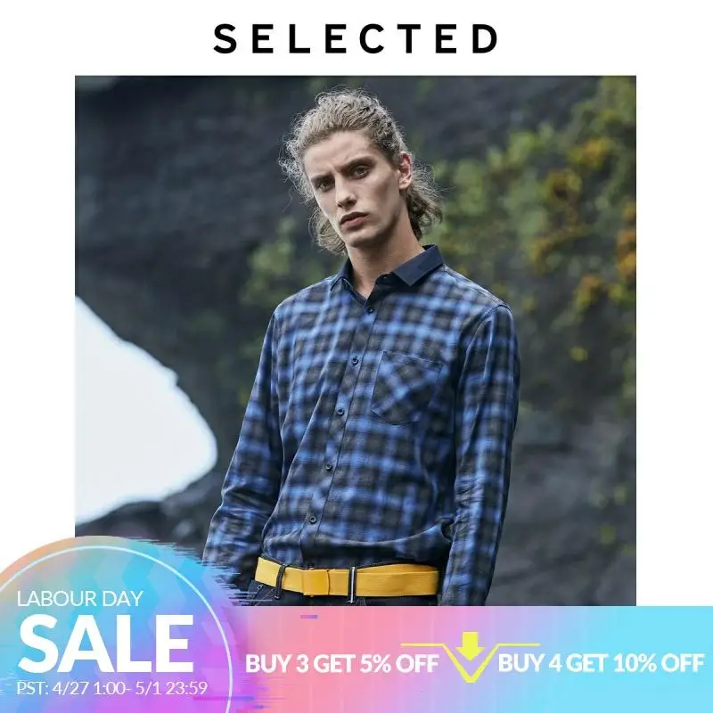 

SELECTED Men's 100% Cotton Plaid Long-sleeved Shirt S|419305565
