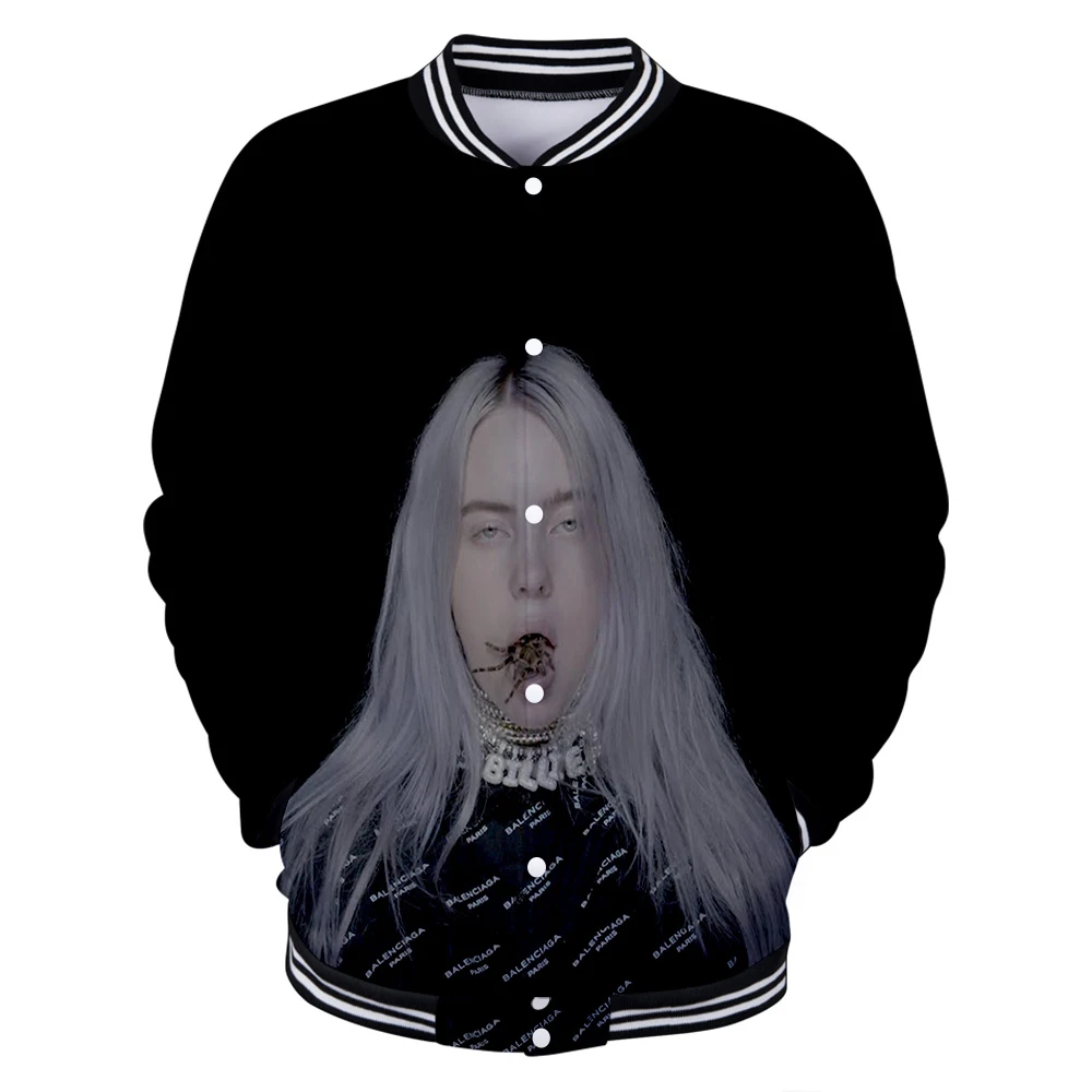 Модная бейсбольная форма для отдыха Billie Eilish3D, удобная куртка для мальчиков и девочек, Новая Черная Толстовка в стиле Харадзюку