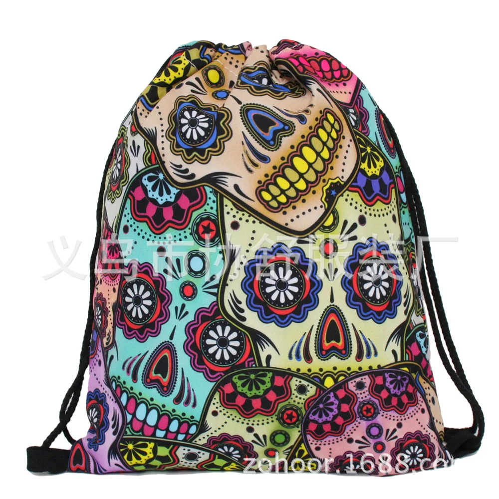 

New Style High-definition Digital Printing Beach Bag Mexico Skeleton Oxford Fabric Drawstring Bag Drawstring Backpack Women's