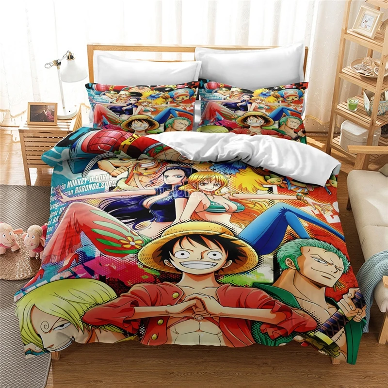 Home Textile ONE PIECE Monkey D. Luffy Printed Bedding Set Anime Character Duvet Cover Set King Queen Double Size Bedclothes