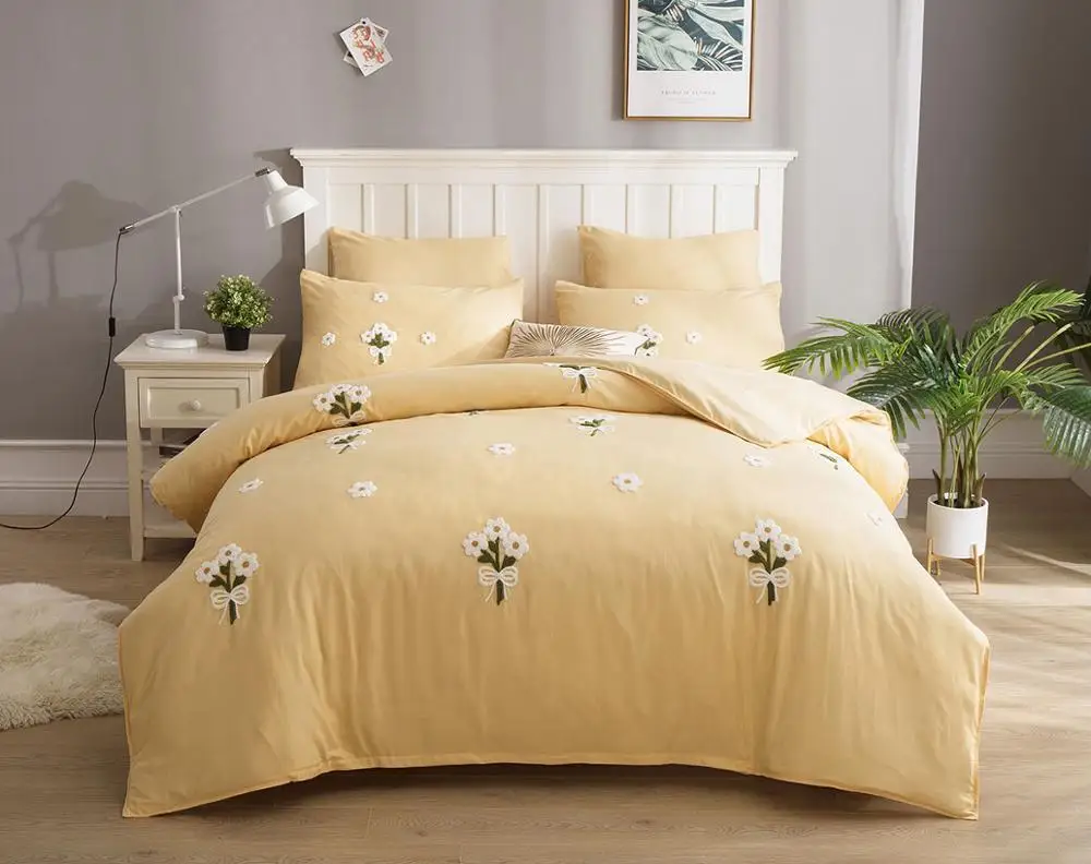 ALANNA bedding set Pure color Flowers European style Pure cotton Embroidery Bed sheet, quilt cover pillowcase 6pcs new product - Цвет: L1001