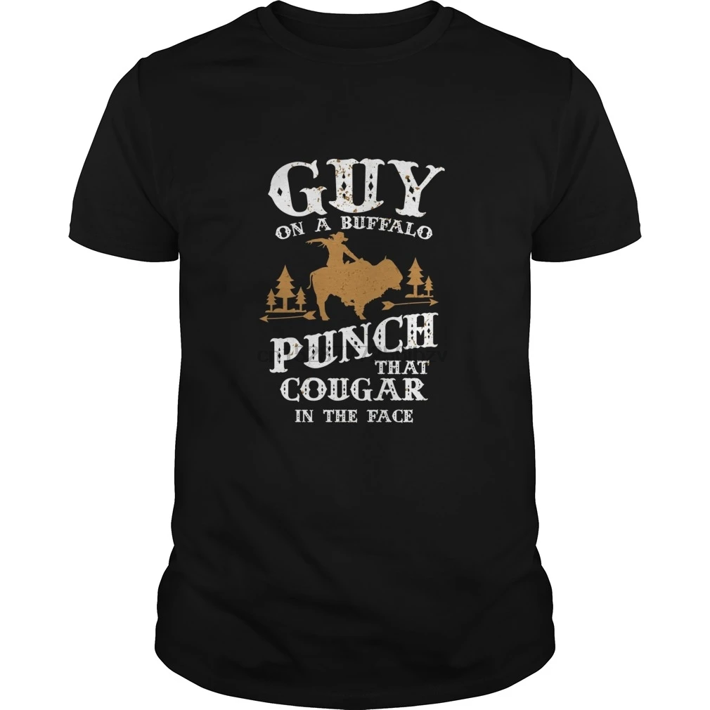 Мужская футболка рубашка Guy On A Buffalo Punch That Cougar In The Face крутая с принтом футболки |
