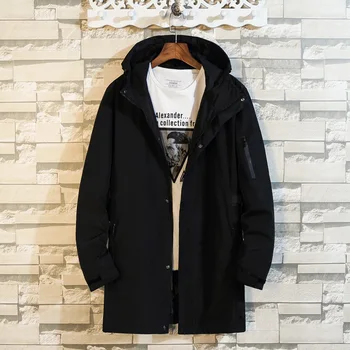 

Autumn Plus Fat plus Men Jacket Loose Lian Cap Medium Length Money Coat Fat Man Big Size Charge Clothing Male