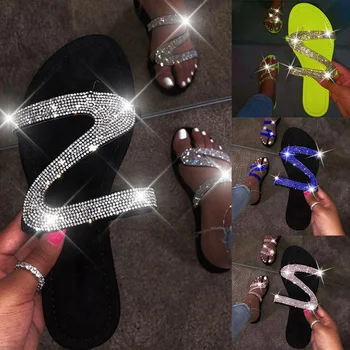 

Women Summer Flat Bling Slippers Casual Flip Flops Non-Slip Outdoor Beach Slides Sandals Sexy Crystal Slippers Shoes Ladies 2020