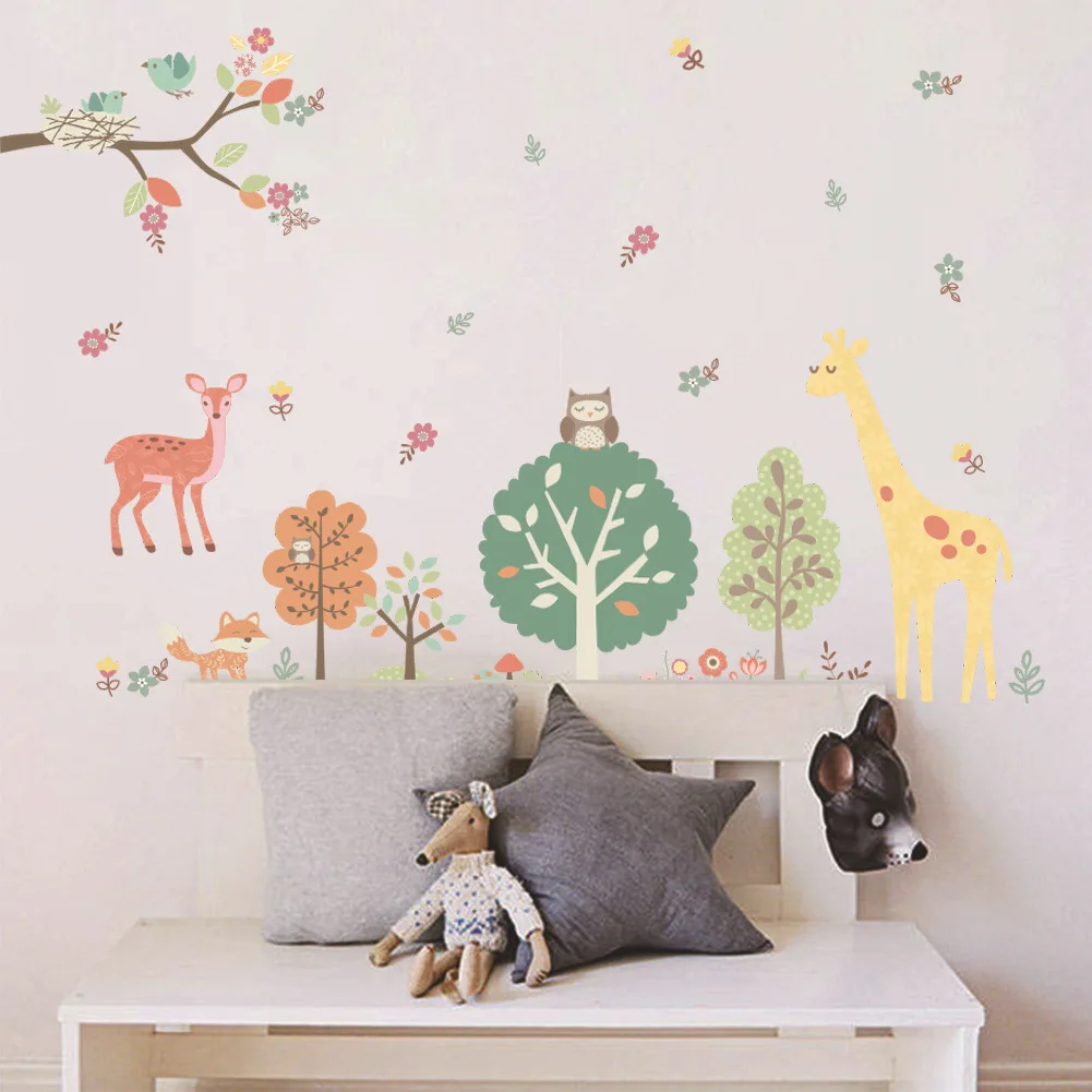 144 New Style Cartoon Giraffe Tree CHILDREN'S Room Kindergarten Environment Decorative TV Background Decoration Wall Stickers