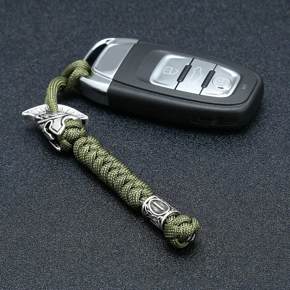 Spartan Viking Rune Bead Lanyard Keychain Outdoor Handmade Paracord Rope Keychain Warrior Jewelry Car Key Knife Keyring Gifts