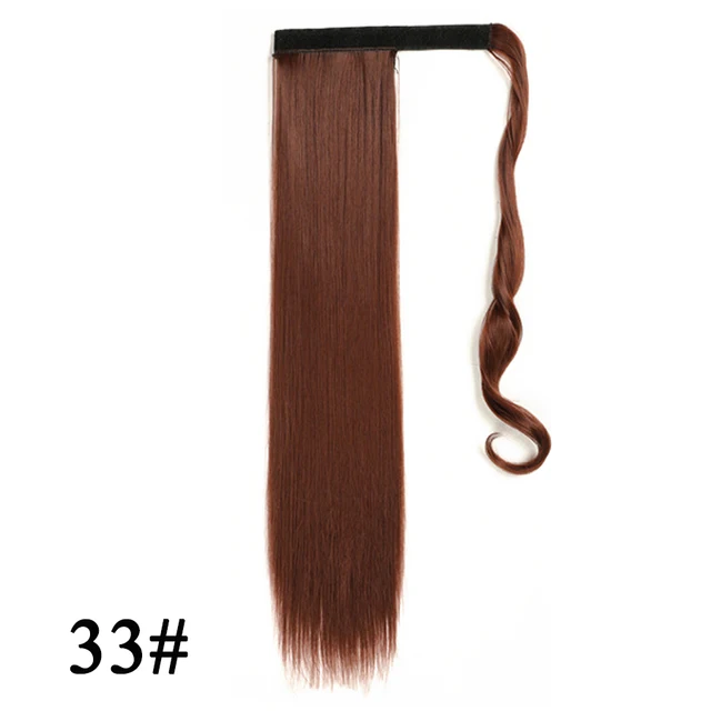 Leeons 20'' Synthetic Ponytail Hair pieces Heat Resistant Fiber Straight Ribbon Clip In Hair Extension 21 colors Brown Black 33