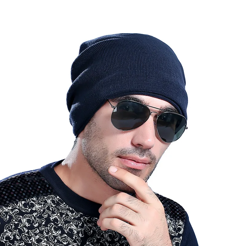 

Skullies Beanie Autumn and winter Korean version of the new wool hat men's solid color plus velvet flawless wild knit hat