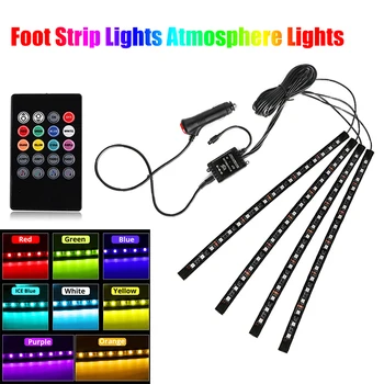 

4pcs Car RGB LED Strip Light LED Strip Lights Colors Car Styling Decorative Atmosphere Lamps Car Interior Light With Remote 12V