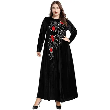 

Muslim Dress Abaya Fashion Women Dignified Elegant Velvet Embroidered Long sleeve Dubai Robe Muslim Casual Dresses Large size