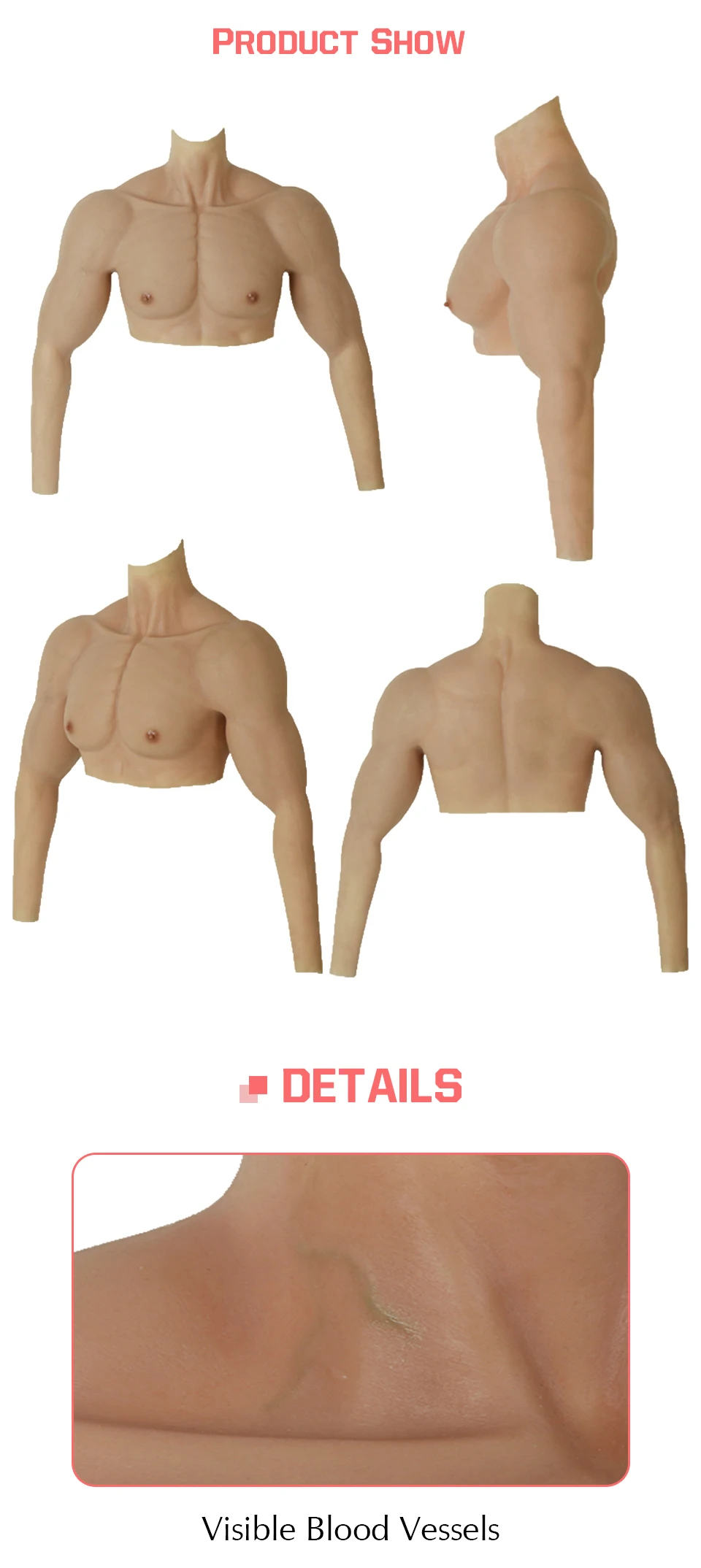 Cosplay Silicone Fake Muscle Suit with Arms for Actor Upper Piece Pectoralis 