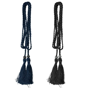 

2 PCS Woven Tassel Belt Knot Decorated Waist Chain Waist Rope Navy Blue & Black