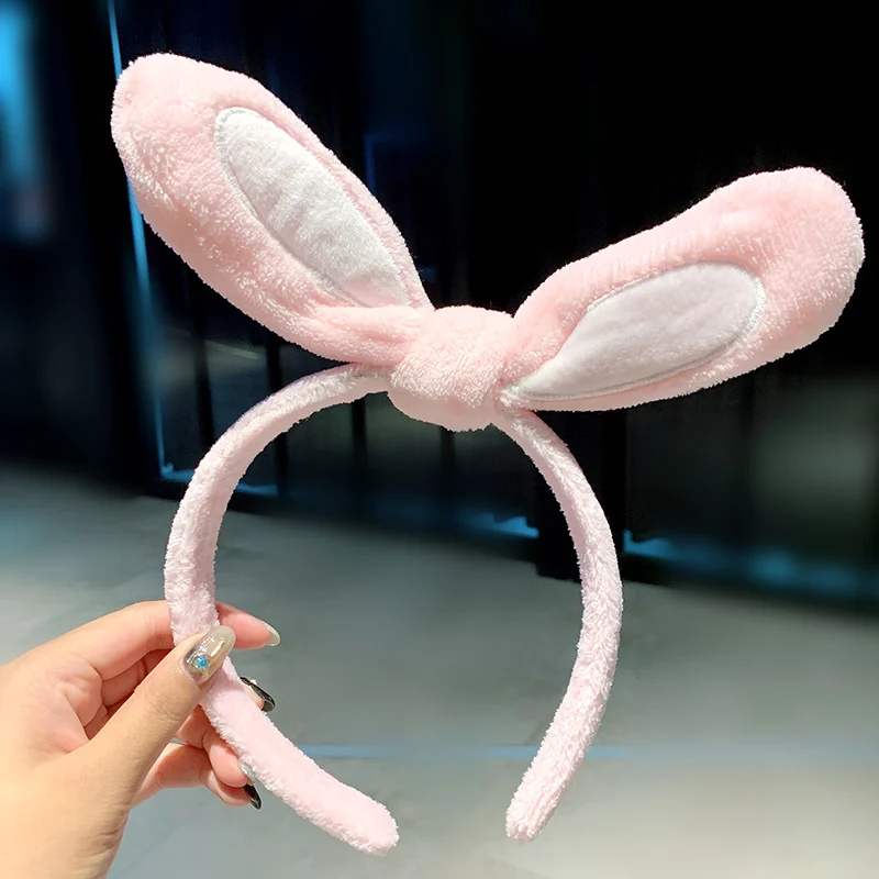 pink rabbit ears Новинка; милые плюшевые бантики с заячьими ушками для женщин и девочек; мягкие повязки для волос; повязка на голову; Очаровательное украшение для волос; модные аксессуары для волос - Цвет: pink rabbit ears