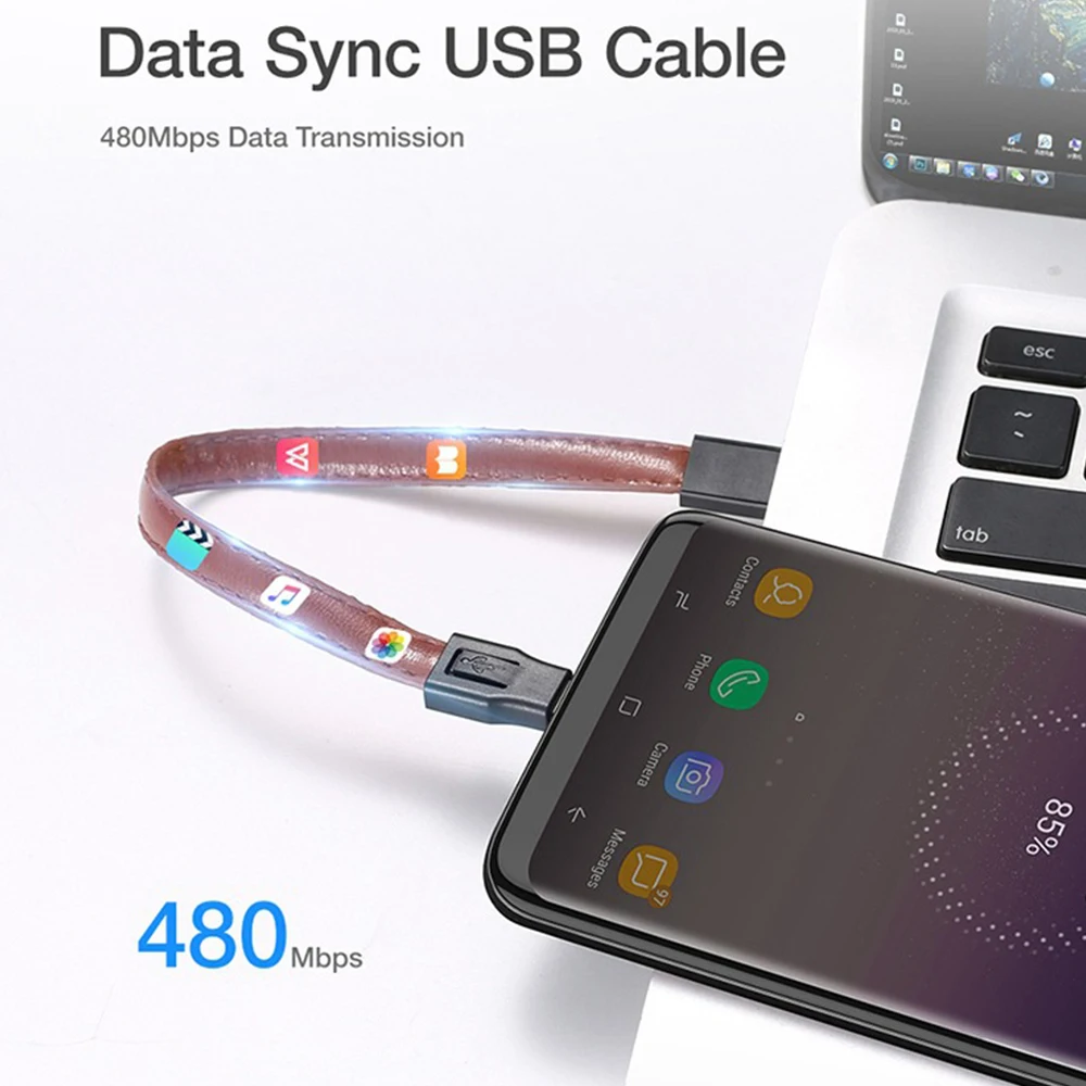 FDBRO горячий брелок USB кабель 2A Быстрая зарядка данных для микро-кабеля type-c для S9 S8 плюс Мини Кожаный USB кабели для телефонов