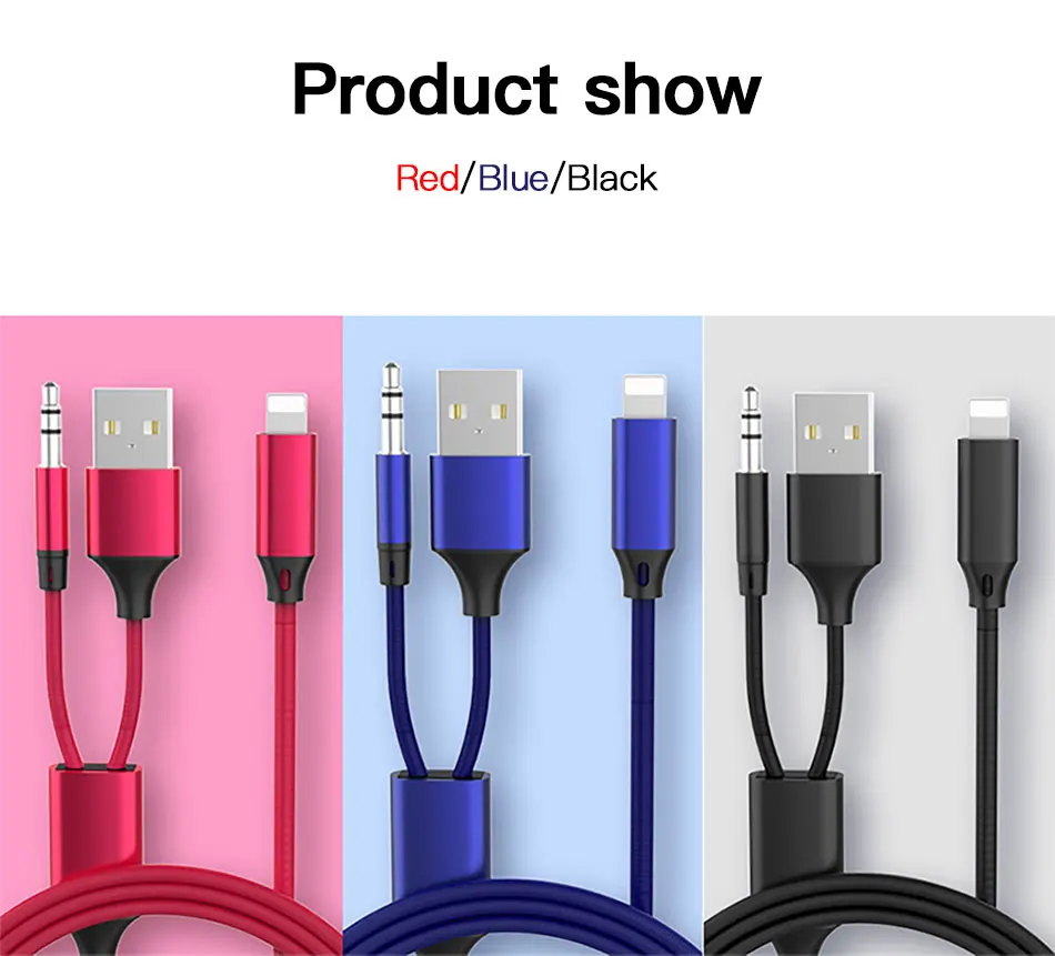 !ACCEZZ For iphone Audio Cable 7 8 6 X XS MAX Connector Adapter 3.5mm Jack Headset Car Speaker Charging & Music 2 in 1 USB Cable (6)