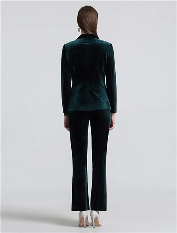 Women's Velvet Jacket and Pants Set, Women Pantsuits, Work Pant Suits, Blazer, Jacket, Pants Suit, Party, One Button, OL, 2 Pcs
